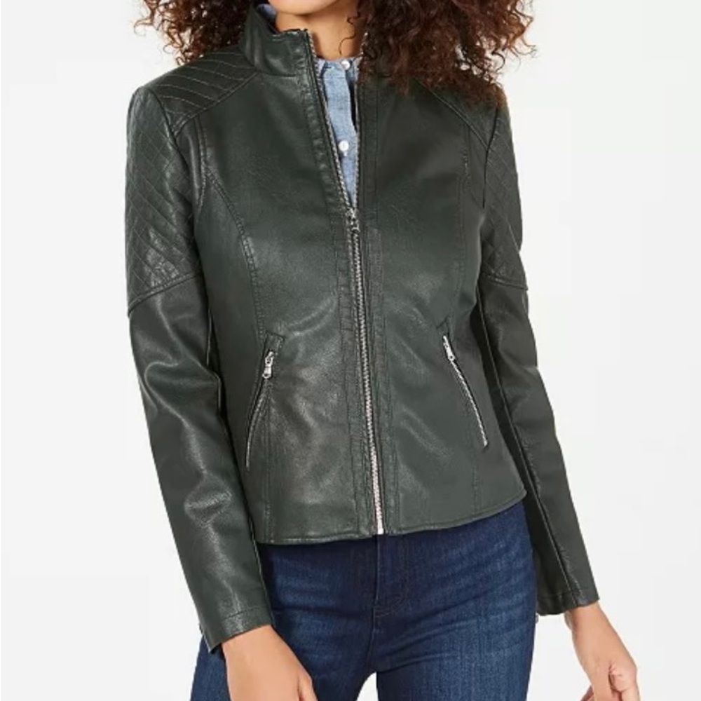 GUESS Front Zip Faux-Leather Jacket